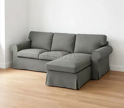 EKTORP 3-seat sofa with chaise longue, Hakebo dark grey