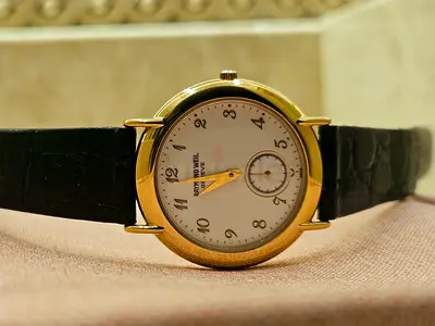Vintage Raymond Weil Gold Plated Men's Dress Watch with Black Leather Strap