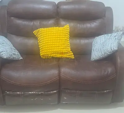 Brown 2-Seater Recliner Sofa - Genuine-looking Leather, Good Condition