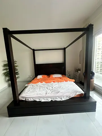 Solid-wood King-size poster bed- mattress additional