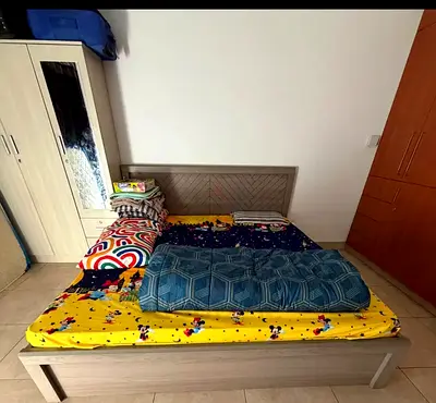 Queen size wooden bed frame with headboard - light grey