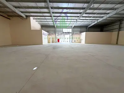 Warehouse for annual rent in Sajaa Industrial Sharjah first use fire system civil defense approved a spacious area 30kW electricity strategic location