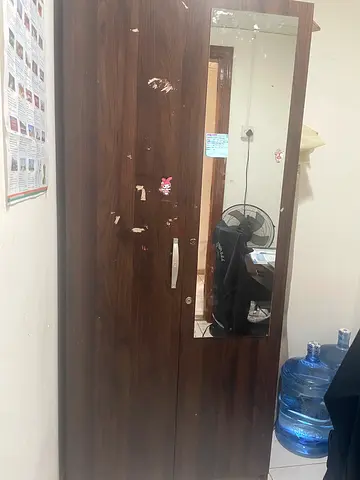 Used wooden wardrobe with mirror - double door, good storage