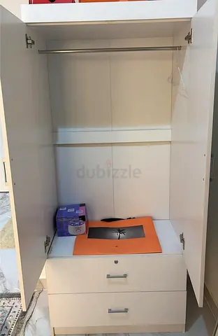 White 2-Door Wardrobe with 2 Drawers - Good Condition