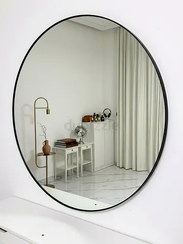 Large Round Wall Mirror with Slim Black Frame - 90cm (Approx)