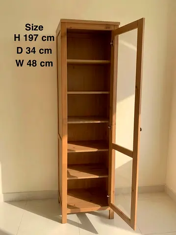 Tall wooden display cabinet with glass door - 197cm height