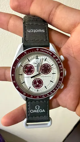 Omega x Swatch Speedmaster MoonSwatch with burgundy bezel — pre-owned - nice condition