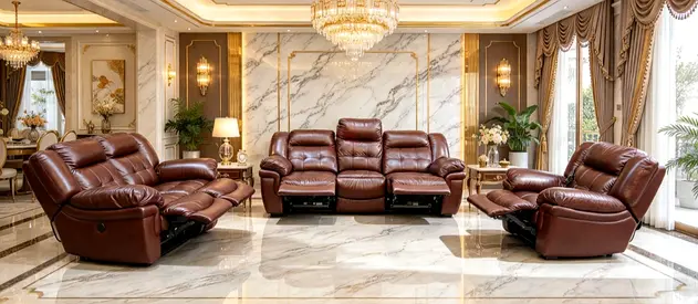 Brown Leather 3+2+1 Recliner Sofa Set with Electric Footrests