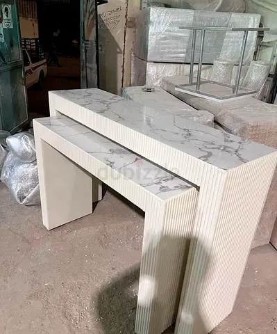 Modern Stone Console Table with Thick Top and Solid Side Panels