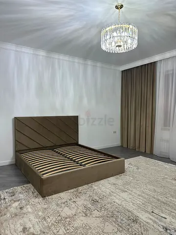 King size upholstered bed frame with headboard - beige velvet