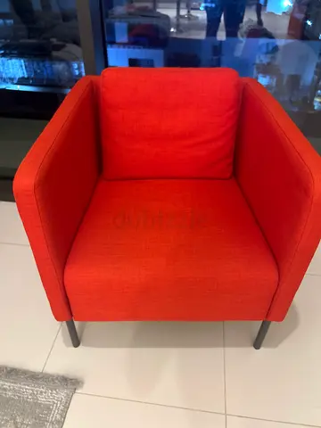 Orange Fabric Armchair with Metal Legs - Good Condition