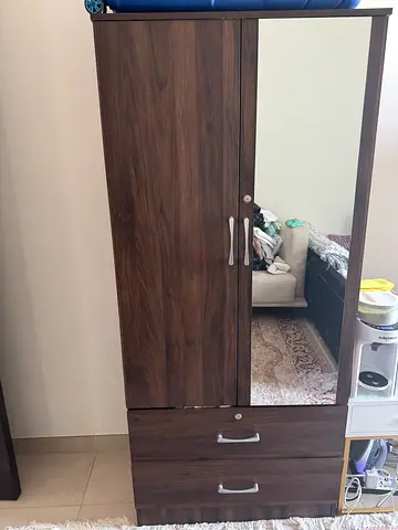 Wooden Wardrobe with Mirror and Drawers - Good Condition