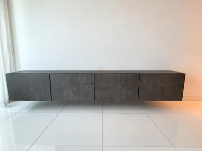Wall-mounted modern floating IKEA TV console cabinet - concrete finish
