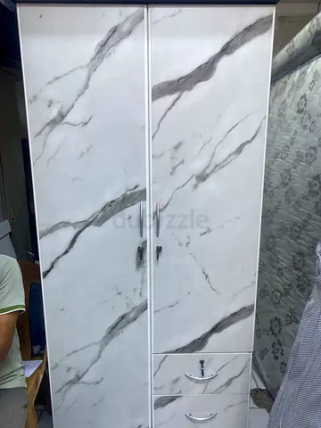 White marble-effect tall wardrobe with drawers -brand new