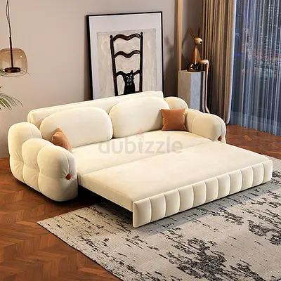 Convertible 3-seater Sofa Bed in Cream - Modern Pull-out Design