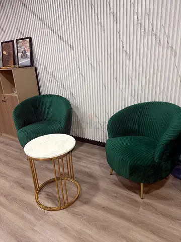 Green Armchair Set with Round Side Table | طقم كرسيين باللون الأخضر مع طاولة دائرية