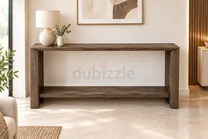 Crate and barrel Solid Wood Console Table with Lower Shelf - Rustic Brown