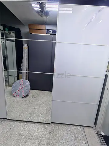 Large White Sliding Door Wardrobe with Mirror - Good Condition