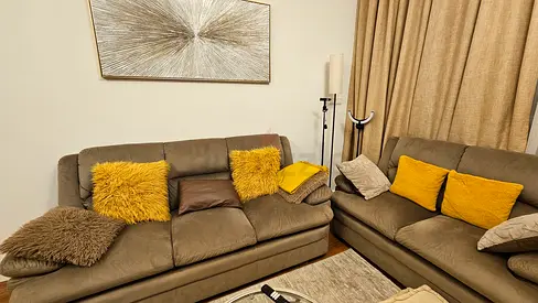 3-seater and 2-seater fabric sofas set - neutral grey/brown