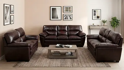 Brown leather 3-piece sofa set - 3-seater + 2-seater + armchair, good condition