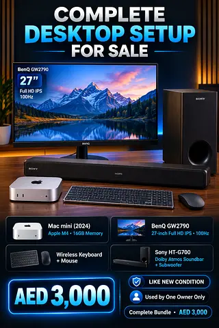 Complete Desktop Setup: Mac mini (2024) + BenQ GW2790 27" + Sony HT-G700