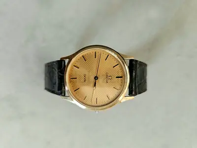 Vintage Omega De Ville Gold Dial Men's Watch with Leather Strap crown stem raad missing