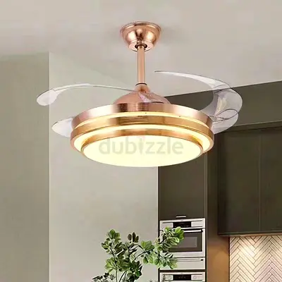 Modern Retractable Ceiling Fan with Integrated Light (Rose Gold)