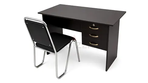 Dark Wood Office Desk with 3 Drawers and Matching Chair