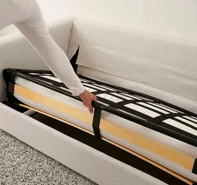 Light fabric sofa bed with storage - good condition vimle