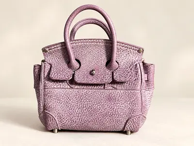 Beautiful Purple Textured Leather Mini Handbag with Shoulder Strap