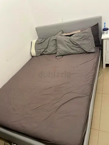 IKEA GLADSTAD Upholstered bed frame, Kabusa light grey, 140x200 cm with mattress