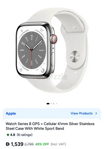 Apple Watch Series 8 GPS + Cellular 45MM Stainless Steel (White Sport Band)