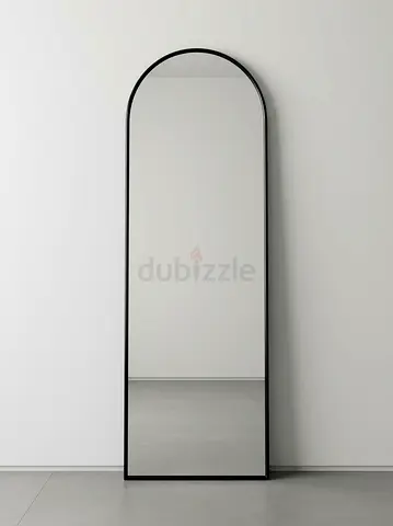Full-Length Arched Floor Mirror with Slim Black Frame