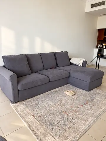 Grey L-shaped 3-seater Sofa with Chaise - IKEA Gronlid Good Condition