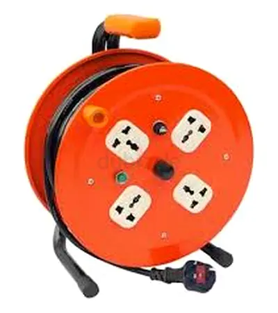 Portable Orange Cable Reel with 4 Sockets - Heavy Duty Extension Reel 25m