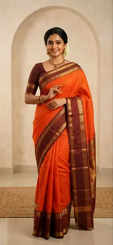 Orange and Maroon Silk Saree with Traditional Border - New Stock