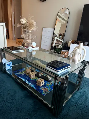 Glass Coffee Table - 2 Tier with Chrome Rod Legs