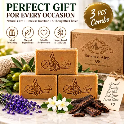 Handmade Savon d'Alep Natural Aleppo Soap - 3pc Gift Set