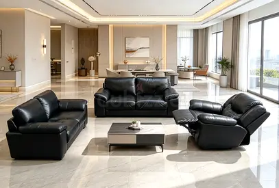 Black Leather 3-Piece Sofa Set with Recliner — Excellent Condition