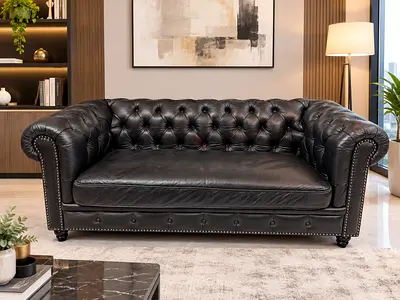 Marina Home Chesterfield Black Genuine leather sofa