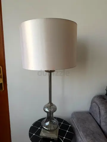 Elegant Glass Base Floor Lamp with White Drum Shade - set of 2