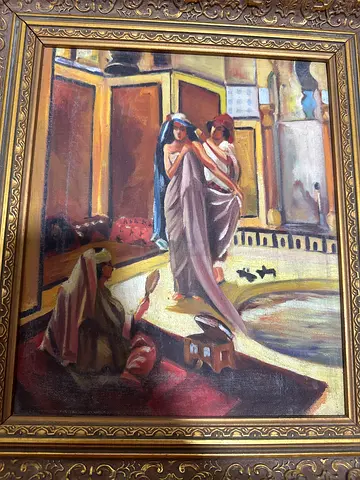 Original Framed Oil Painting - Classical Interior Scene with Couple