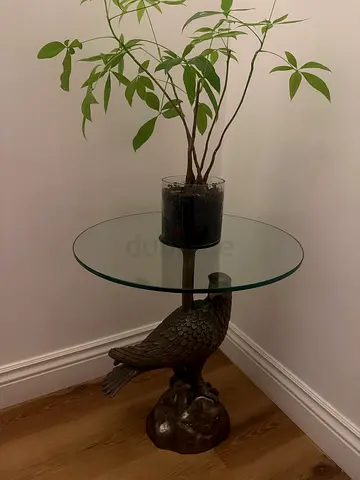 Glass Top Side Table with Decorative Bird Base