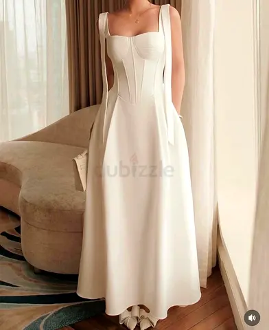 White Midi Corset Dress with Wide Straps — Size XS-S