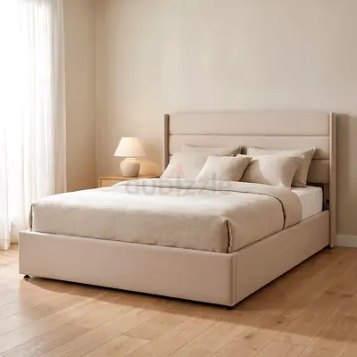 Beige Upholstered Double Bed- Clean, Modern Design with out matters