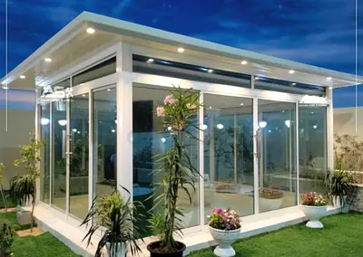 Modern Glass Garden Room / Outdoor Sunroom with Lighting & AC Air Condition