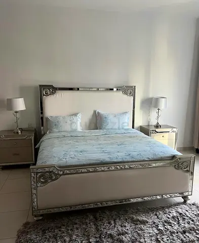 Super king size mirrored bed with nightstands - elegant upholstered frame