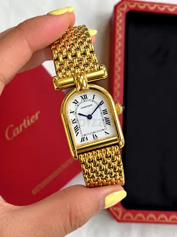 Cartier Panthère-style Gold Tone Ladies Master Quality Watch with Mesh Bracelet