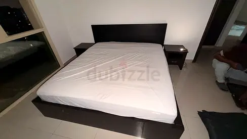 King Size Bed with IKEA HÖVÅG Mattress + 2 Bedside Tables (Good condition)