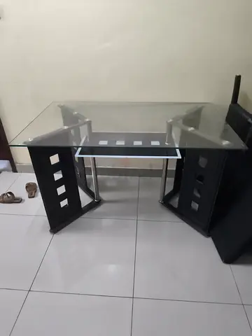 Glass Top dinning with Black Pedestal Supports